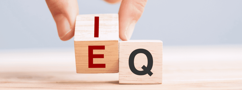 Wooden cubes with the letters E and Q shown, portraying emotional Intelligence Training