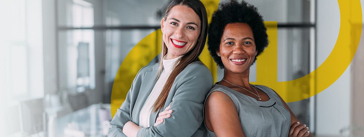 Featured image for article titled "Diversity in Tech: Bridging the Gap for Modern Businesses" showing to women of different ethic backgrounds with the Elev8 logo behind.