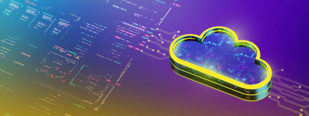 Featured image for article titled "Level Up Your Business Security with Cloud Security Training" showing a cloud with a yellow outline on a background of electronics.
