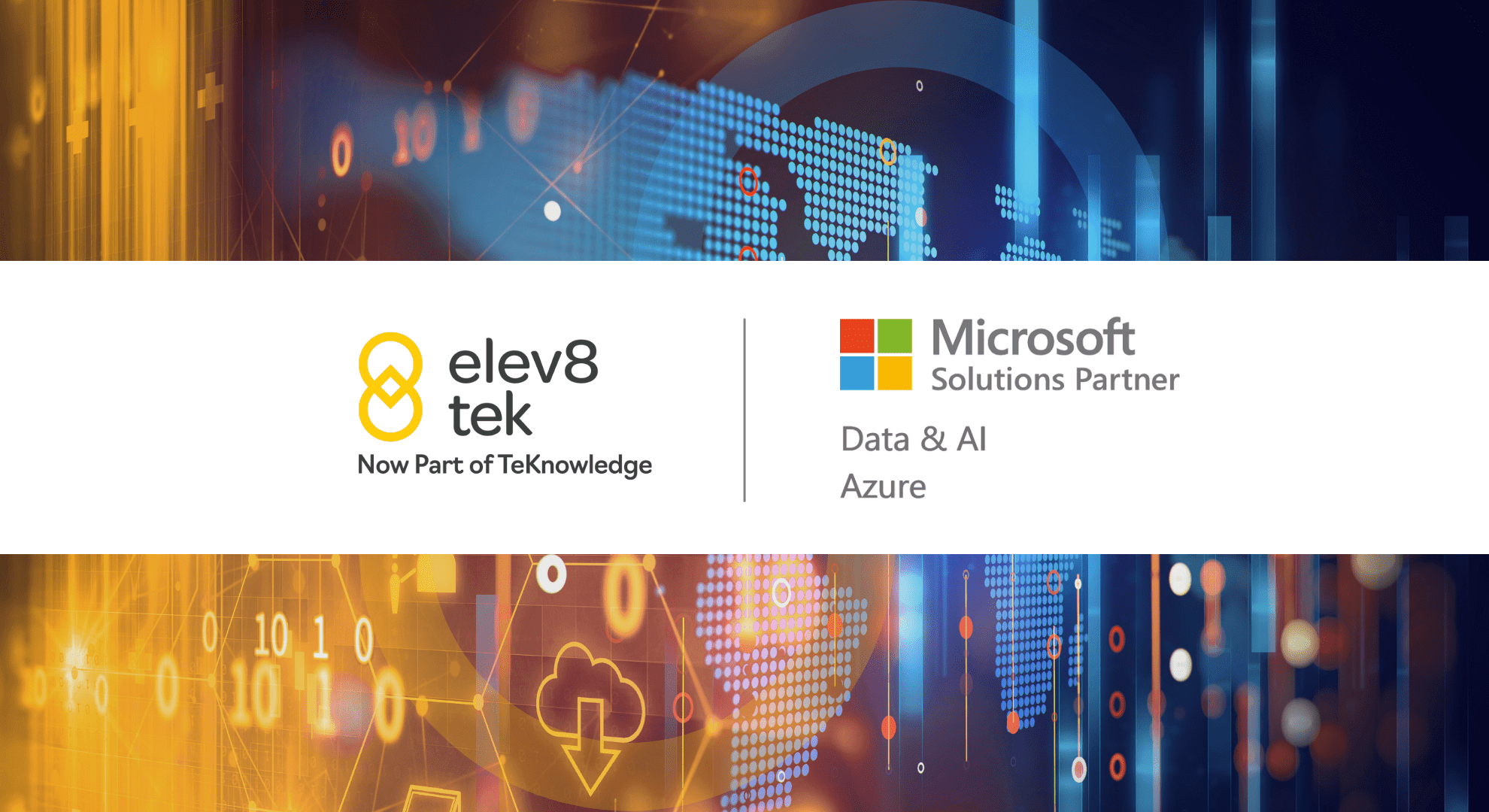 Featured image for article titled "Elev8 Tek Becomes Microsoft Solutions Partner for Data & AI" showing Elev8 Tek's logo next to Microsoft's logo.