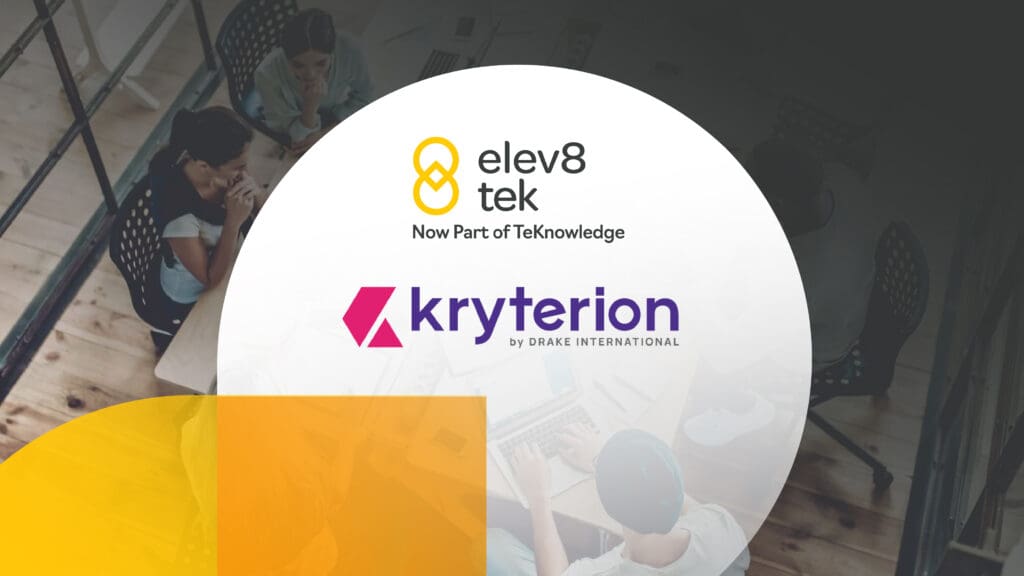 Featured image for article titled "Elev8 Tek Partners With Kryterion – a Global Testing Leader To Meet Demand For Certification Testing" showing Elev8 Tek's and Kryterion's logos in a circle.